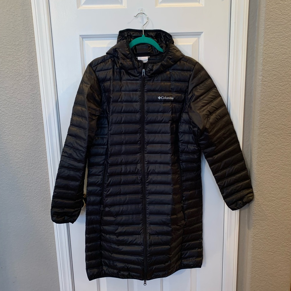 Columbia full length slim puffer coat - size L